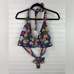 California Sunshine women’s blue floral halter bikini top. Size 3X.